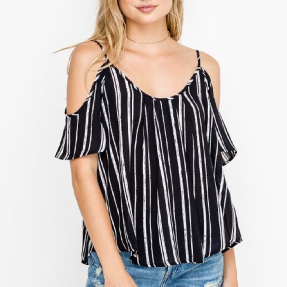 Lush Solid Black Cold Shoulder Swing Top
